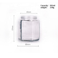 Customized Clear 380ml Hexagonal Glass Honey Jars glass food storage jar With Wooden Lids